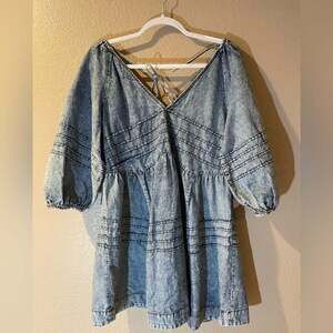Free People Light Blue Denim Blouse